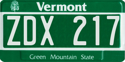 VT license plate ZDX217