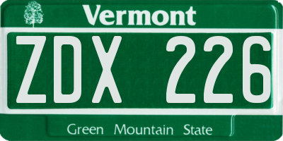 VT license plate ZDX226