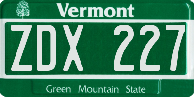 VT license plate ZDX227