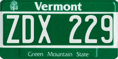 VT license plate ZDX229