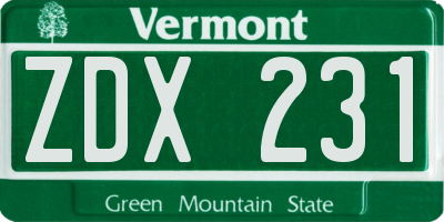 VT license plate ZDX231