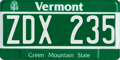 VT license plate ZDX235