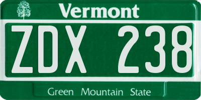 VT license plate ZDX238