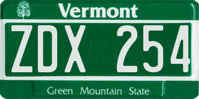 VT license plate ZDX254