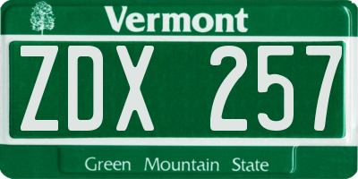VT license plate ZDX257
