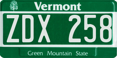 VT license plate ZDX258