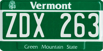 VT license plate ZDX263