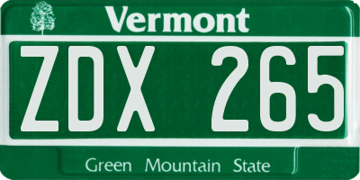 VT license plate ZDX265