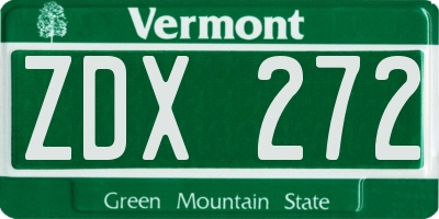 VT license plate ZDX272