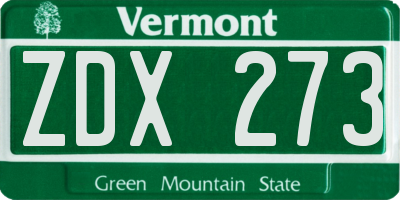 VT license plate ZDX273