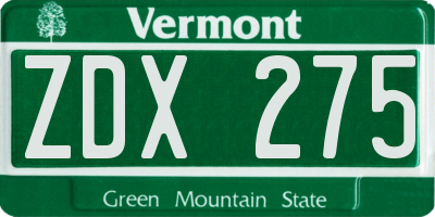 VT license plate ZDX275