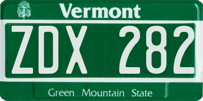 VT license plate ZDX282