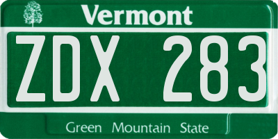 VT license plate ZDX283