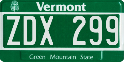 VT license plate ZDX299