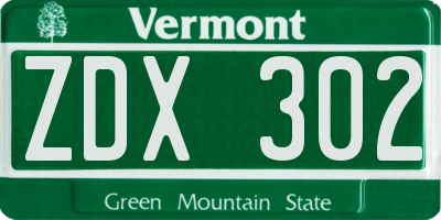 VT license plate ZDX302