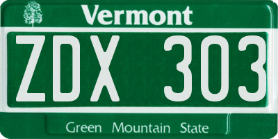 VT license plate ZDX303