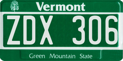 VT license plate ZDX306