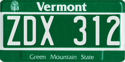 VT license plate ZDX312
