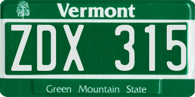 VT license plate ZDX315