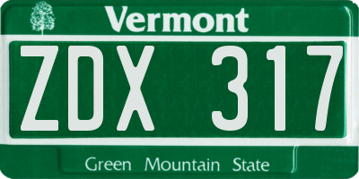 VT license plate ZDX317