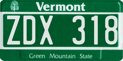 VT license plate ZDX318