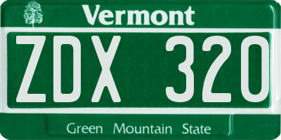 VT license plate ZDX320
