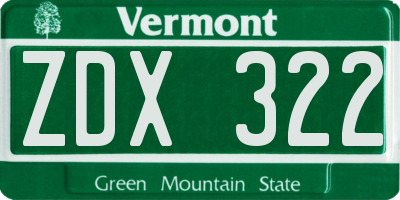 VT license plate ZDX322