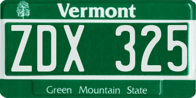 VT license plate ZDX325