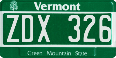 VT license plate ZDX326