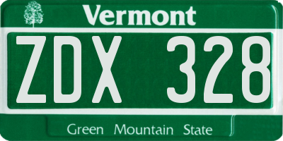 VT license plate ZDX328