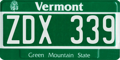 VT license plate ZDX339