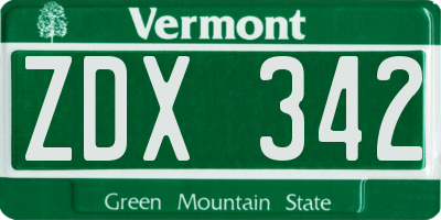 VT license plate ZDX342