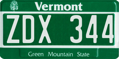VT license plate ZDX344
