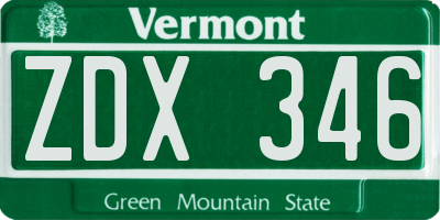 VT license plate ZDX346