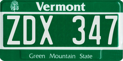 VT license plate ZDX347