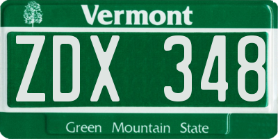 VT license plate ZDX348