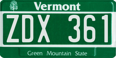 VT license plate ZDX361