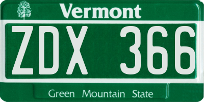 VT license plate ZDX366