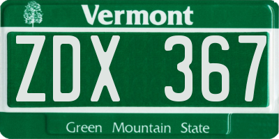 VT license plate ZDX367
