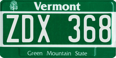 VT license plate ZDX368