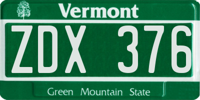 VT license plate ZDX376