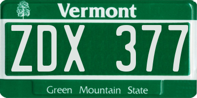 VT license plate ZDX377
