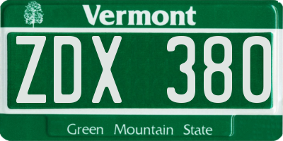 VT license plate ZDX380