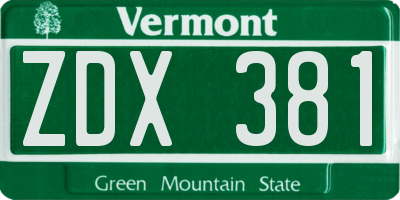 VT license plate ZDX381