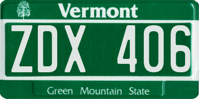 VT license plate ZDX406