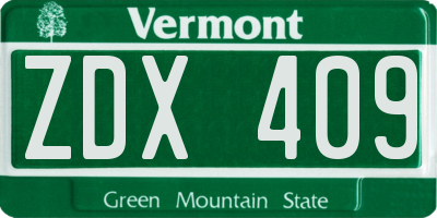 VT license plate ZDX409