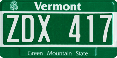 VT license plate ZDX417