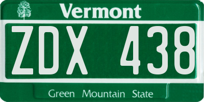 VT license plate ZDX438