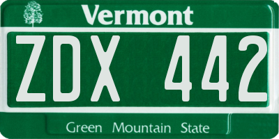 VT license plate ZDX442
