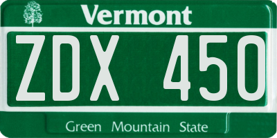 VT license plate ZDX450
